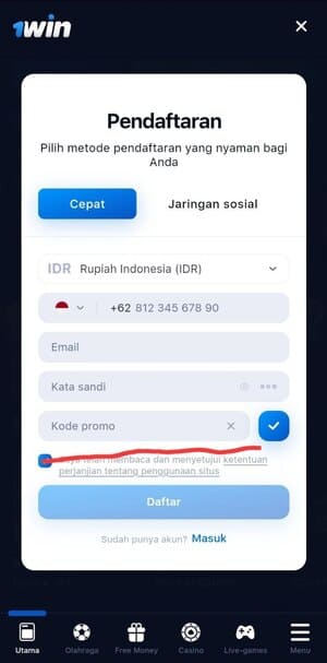 kode promo dengan sukses di platform 1Win