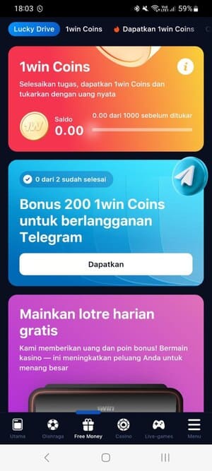 Aplikasi 1Win menawarkan berbagai bonus